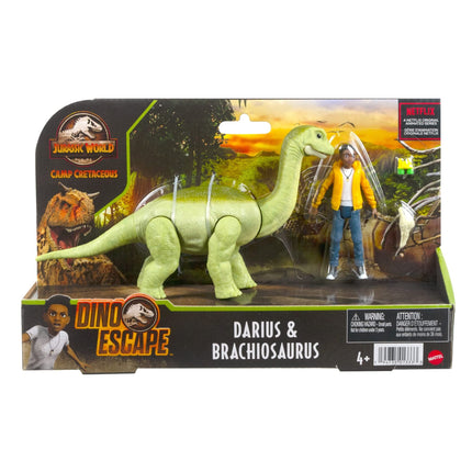 Jurassic World La Colo du Crétacé Coffret Darius et Bébé Brachiosaure avec 2 figurines articulées et 2 accessoires, jouet, cadeau et objet de collection