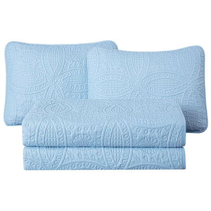 Chezmoi Collection Austin 3-Piece Oversized Bedspread Coverlet Set (Queen, Chambray Blue)