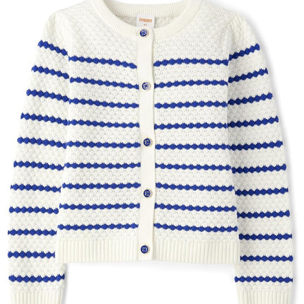 Gymboree Girls' and Toddler Long Sleeve Cardigan Button Up Sweater, White Striped, 8