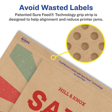 Avery Kraft Brown Rectangle Labels with Sure Feed, 5" x 6", 100 Kraft Brown Labels, Laser/Inkjet Printable Labels