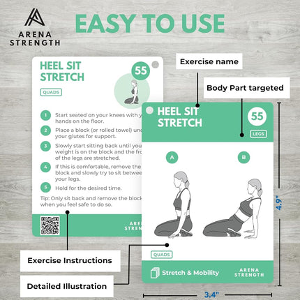 Arena Strength Stretch, Mobility, Flexibility Exercise Cards. Workout Card Decks for Stretching. Improve Mobility and Flexibility.