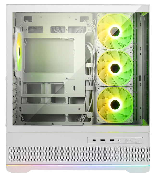 MSI MAG PANO 110R PZ Blanco - Chasis de PC para juegos semitorre - Panel lateral de cristal templado - 3 ventiladores ARGB de 120 mm - Soporte para refrigeración líquida con radiador de hasta 360 mm - Panel de malla para un flujo de aire optimizado