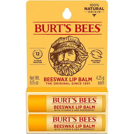 Burt's Bees 100% Natural Moisturizing Lip Balm, Beeswax, 2 Tubes in Blister Box
