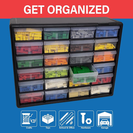Akro-Mils 10124 24 Drawer Plastic Parts Storage Hardware and Craft Cabinet, 20-Inch x 16-Inch x 6.5-Inch, Black, Gray case with Black Frame