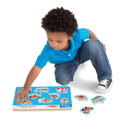 Melissa & Doug Disney Mickey Mouse and Friends Vehicles Light-Activated Sound Puzzle (8 pcs) Mickey Mouse Toddler Toys, Wooden Sound Puzzles for Toddlers Ages 2+