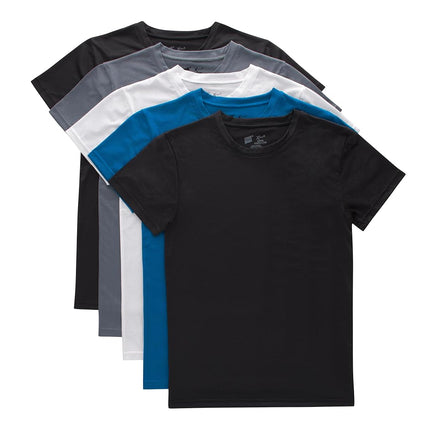 Hanes Boys' Big Originals Performance Mesh Tween T-Shirt Pack, Stretch Undershirts, 5-Pack, Black/Blue/Grey/White, Medium