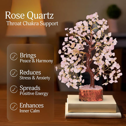 Rose Quarts - Rose Quartz Tree, Chakra Tree, Crystal Tree of Life, Good Luck Stones and Crystals, Home Decor Gifts, Gem Tree, Crystal Tree for Positive Energy,…