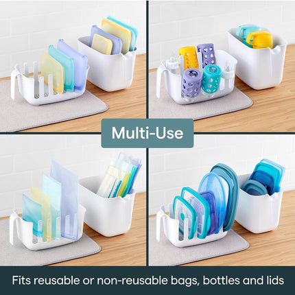 YouCopia Dry&Store Reusable Bag Drying Rack and Bin Set, Silicone Bags Organizer and Storage