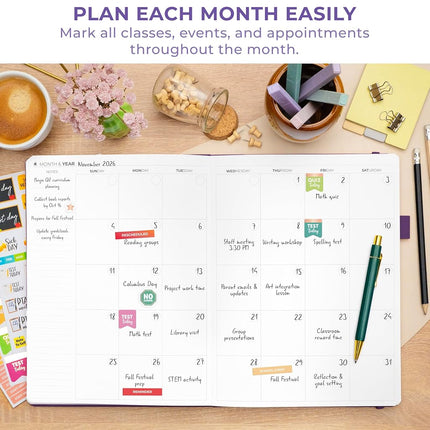 Clever Fox Teacher Planner – School Year Planner with Calendars & Lesson Plans – Book for Classroom & Homeschool Organization, A4 (Purple)