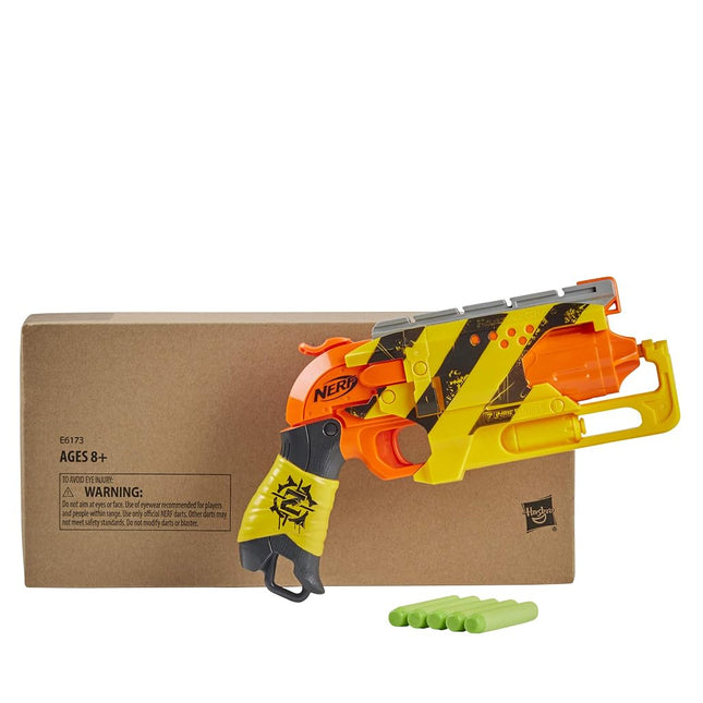 NERF Zombie Strike Hammershot Blaster, Pull-Back Hammer-Blasting Action, 5 Official Zombie Strike Darts, Stripes Color Scheme
