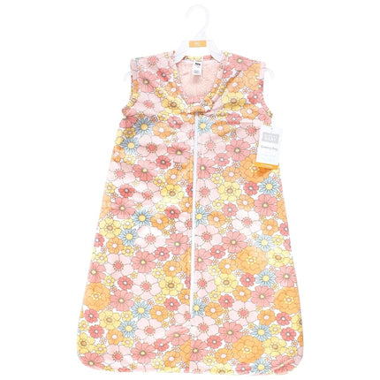 Hudson Baby Unisex Baby Plush Faux Fur Sleeping Bag, Wearable Blanket, Peace Love Flowers, 12-18 Months
