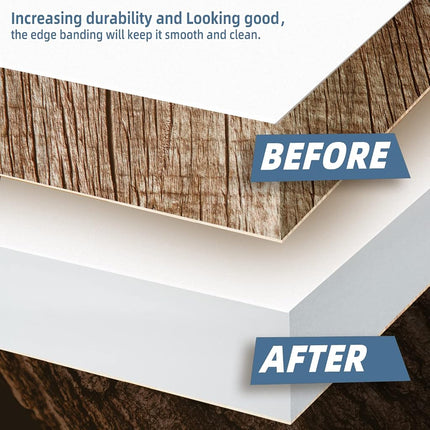 ZYJT White Melamine Edge Banding, 7/8 inch x 50ft roll of Veneer Edge Banding Pre-glued, Real Wood Tape Banding for Cabinet Repair