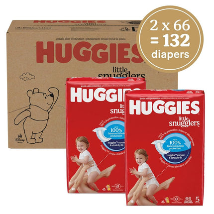 Huggies Little Snugglers Nappies Size 5 - 2 Packs of 66kg (Pack of 132)