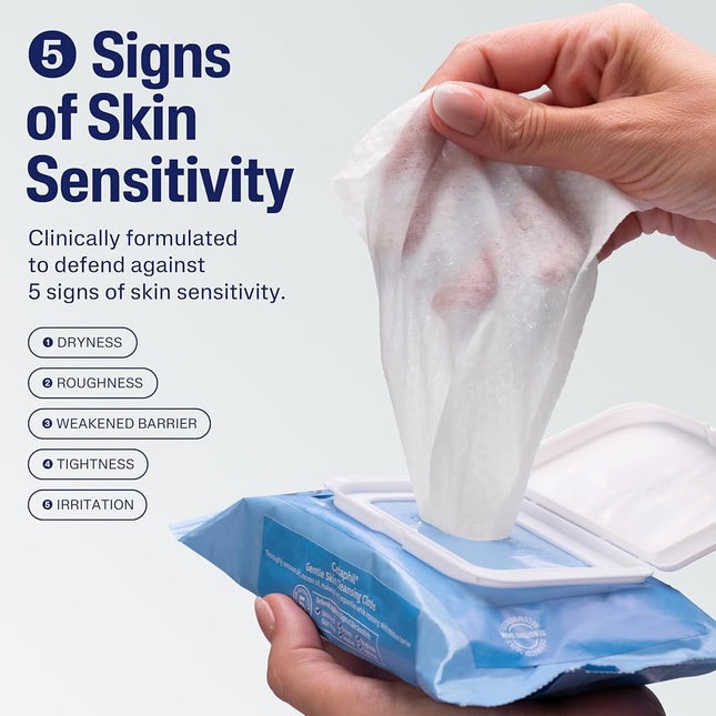 Cetaphil Face and Body Wipes, Gentle Skin Cleansing Cloths, 50 Count, Twin Pack, for Dry, Sensitive Skin, Flip Top Closure, Great the Gym, Travel, in Car, Hypoallergenic, Fragrance Free, White