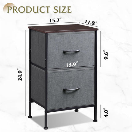 WLIVE Nightstand, Nightstand with 2 Drawers, Bedside Furniture, Night Stand, Small Dresser for Bedroom, College Dorm, End Table with Fabric Bins, Dormitory, Dark Grey, Size L