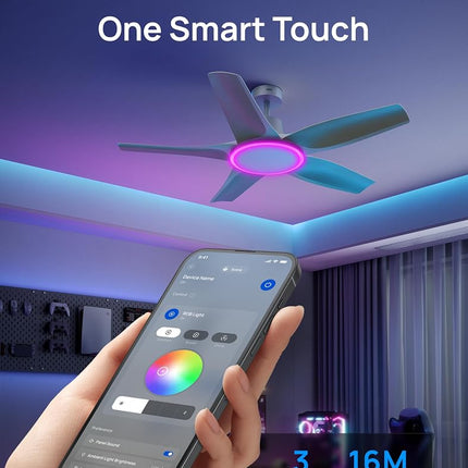 DREO Smart Ceiling Fans with Lights, Low Profile Ceiling Fan with Alexa/App, 52'' Dimmable Lighting & Color Tuning, RGB Ambient Light for Living Room, Game Room, Easy Installation, Quiet, Black
