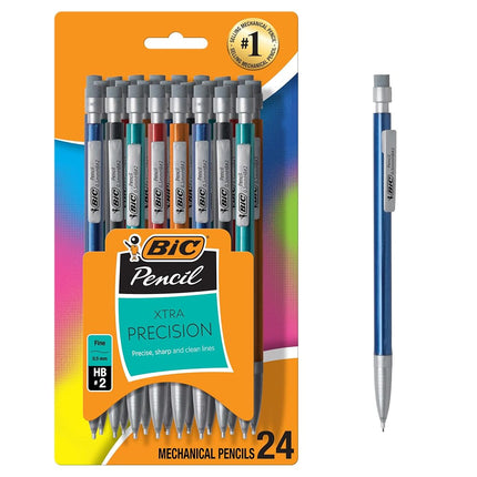 BIC Xtra-Precision Mechanical Pencil, Metallic Barrel, Fine Point (0.5mm), 24-Count, Doesn't Smudge and Erases Cleanly