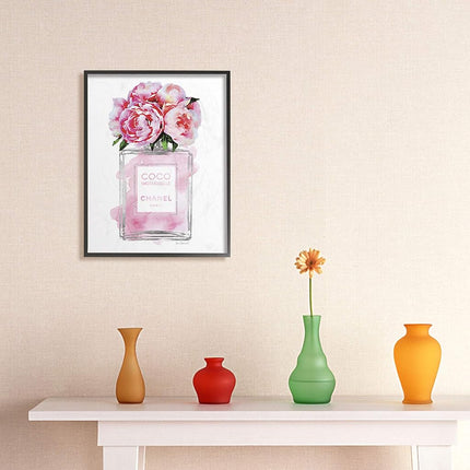 The Stupell Home Décor Collection Glam Perfume Bottle V2 Flower Silver Pink Peony Framed Giclee Wall Art, 16 x 20 Inches