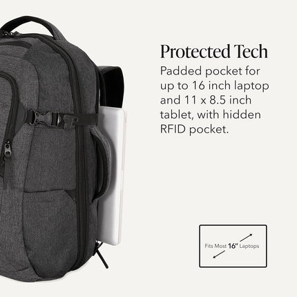 SWISSGEAR Extra Large Hybrid Laptop Backpack, Travel & Work Bag with Multiple Pockets & Airflow Back Panel, Grey Heather, 22-Inch