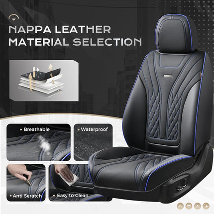 Coverado Car Seat Covers Full Set, 5 Seats Front Seat Cover and Back Seat Covers for Cars, Automotive Seat Covers Nappa Leather Waterproof Seat Covers, Car Seat Protectors Universal for Cars