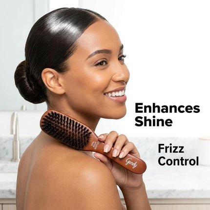 Goody Smooth and Sleek Wood Styling Brush with Natural Boar Bristles, Flyaway Free Finish, For All Hair Types, Brown, 1CT