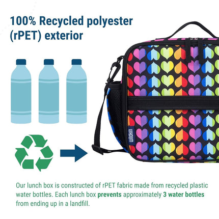 Wildkin ECO rPET Next Gen Lunch Box for Boys and Girls - Durable Exterior and Insulated Interior with Multiple Carrying Options, Keep Your Food Fresh for School & Travel Lunch Box - Rainbow Hearts