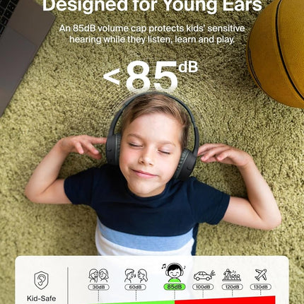 Belkin SoundForm Mini Kids Wireless Headphones w/Built-in Microphone, 30H of Playback Time, & Fun Stickers - Over-Ear Headsets for Online Learning, School, Travel, iPhone, iPad, Galaxy & More - Black