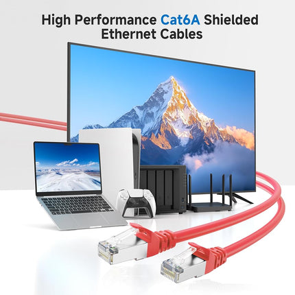Cable Matters Câble Ethernet Cat 6A court et blindé 10 Gbit/s - 0,9 m, Câble Cat 6A, Cordon Cat6A, Cordon Ethernet, Rouge