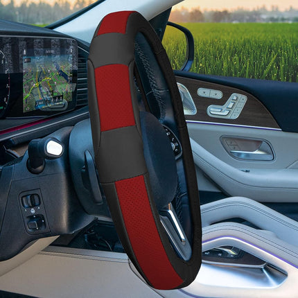 FH Group FH2002RED Steering Wheel Cover (Deluxe Full Grain Authentic Leather Red)