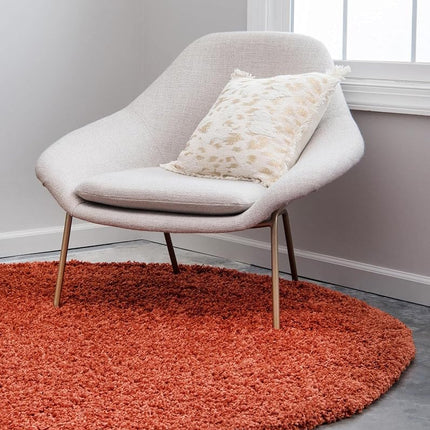 Unique Loom Solo Solid Shag Collection Area Modern Plush Rug Lush & Soft (3' 3" x 3' 3" Round, Terracotta)