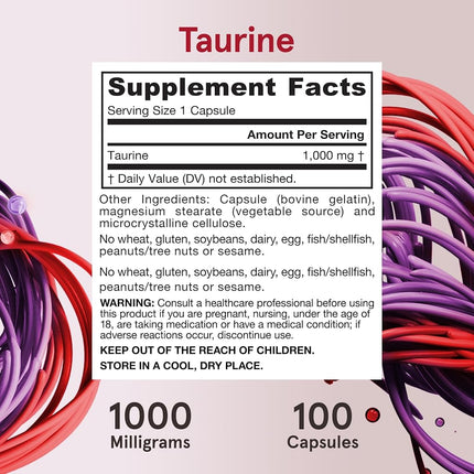 Jarrow Formulas Taurine, Brain and Memory Support, 1000 mg, 100 Caps