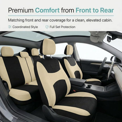FH Group Automotive Seat Covers Black Universal Fit Bucket and Bench Cover for Cars, SUVs, and Trucks (Full Set Airbag Compatible with Split Bench) FB030BEIGEBLACK115-SEAT