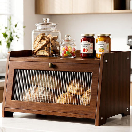 Wooden Bread Box for Kitchen Countertop with Clear