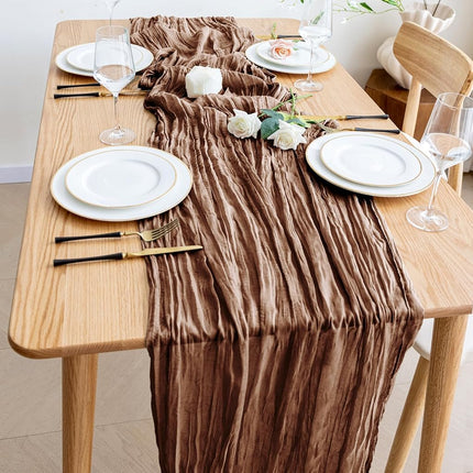 Wokceer Cheesecloth Table Runner Brown 10FT Boho Gauze Runner, 12 Pack