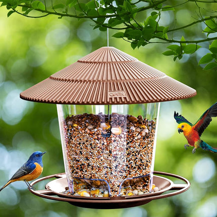 Hanizi Hanging Bird Feeder Squirrel Proof for Outdoor Wild Bird Seed, Outside, Garden Yard Decoration (Brown)