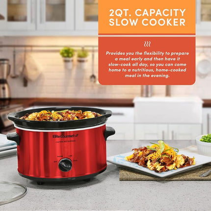Mijoteuse électrique ovale Elite Gourmet MST-275XR#, température réglable, entrées, sauces, ragoûts et trempettes, couvercle et cocotte en verre lavables au lave-vaisselle (2 litres, rouge)