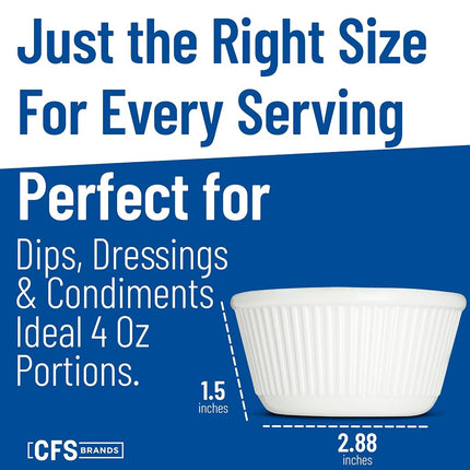 Carlisle FoodService Products Plastic Ramekins, Sauce Bowl, Condiment Bowl with Stain Resistant for Catering, Kitchen, Restaurant, 4 Ounces, White, (Pack of 48)