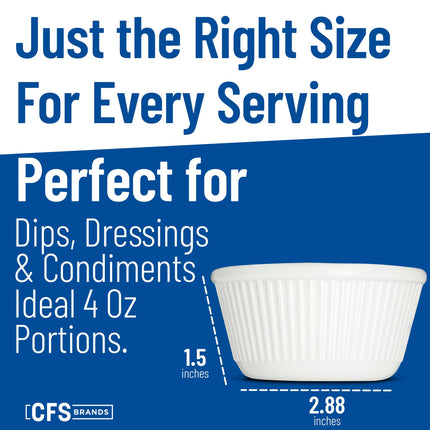 Carlisle FoodService Products Plastic Ramekins, Sauce Bowl, Condiment Bowl with Stain Resistant for Catering, Kitchen, Restaurant, 4 Ounces, White, (Pack of 48)