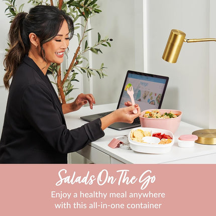 Bentgo® All-in-One Salad Container - Large Salad Bowl, Bento Box Tray, Leak-Proof Sauce Container, Airtight Lid, & Fork for Healthy Adult Lunches; BPA-Free & Dishwasher/Microwave Safe (Blush Marble)