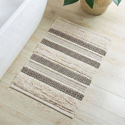INK+IVY Alfombra de baño Textura tejida a mano Shaggy Rayada Suave y absorbente de agua, Decoración de baño Boho Tapetes de baño, Tapetes antideslizantes absorbentes de secado rápido para bañera, cuarto de ducha, Asher, 20x32, Negro 1 Pieza