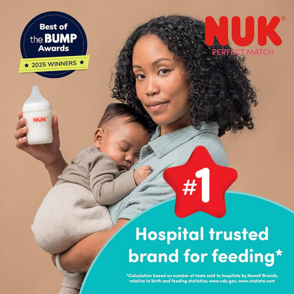 NUK Perfect Match 2-in-1 Natural and Anti-Colic Bottle with Slow Flow, Wide, Adaptable Nipple, 5oz., 2 Pack