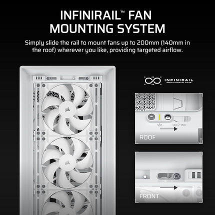 CORSAIR FRAME 5000D RS Modular High Airflow Mid-Tower PC Case – 4x Pre-Installed RS Fans, InfiniRail™ Fan Mounting System, GPU Anti-Sag, ASUS BTF, MSI Project Zero, Gigabyte Project Stealth – White