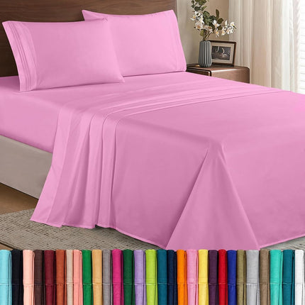 Elegant Comfort Luxury 1500 Premium Hotel Quality Microfiber 4-Piece Sheet Set - Wrinkle Resistant, All Around Elastic Fitted Sheet, Deep Pocket up to 16", California King, Light Pink