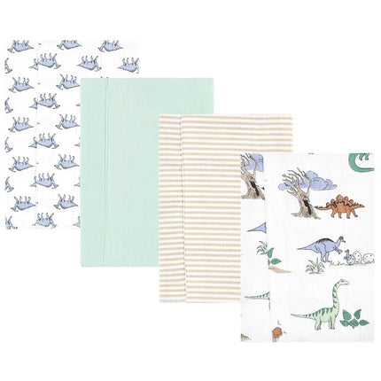 Paños para eructar de franela de algodón Hudson Baby para bebé unisex, paquete de 4, Mundo Dino Niño, Talla única