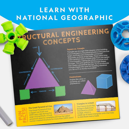 Kit de construcción de fuertes de National Geographic Kids - 70 piezas para construir fuertes en interiores - Juego creativo, juguete de construcción STEM, kit de construcción para niños de 6 a 10 años, kit de fuerte de mantas
