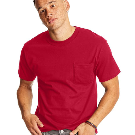 Hanes Men's Short Sleeve Pocket Tee Value Pack (Available in 1 Or 2 Pack), Deep Red (2 Pack), Large
