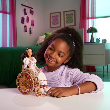 Mattel Universal Wicked Nessarose fashion doll and accessories, including wheelchair, with brown curly hair, possible and removable ballroom look