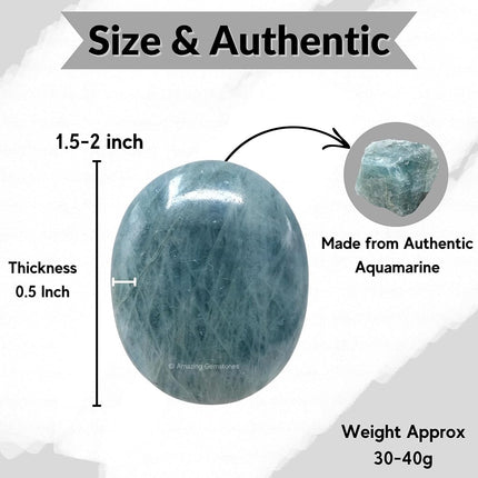 Amazing Gemstone Aquamarine Celestite Crystals and Healing Stones - Large Palm Stone Crystals Piedra - Crystal for Good Luck, Positive Energy, Meditation - Unique Stocking Stuffers Gifts for Women