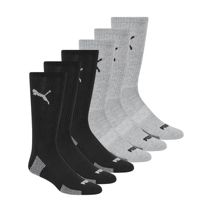 PUMA Men's 6 Pack Crew running socks, Black/Grey C
