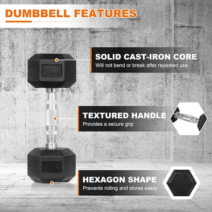 BalanceFrom Rubber Encased Hex Dumbbell in Pairs or Singles, Black